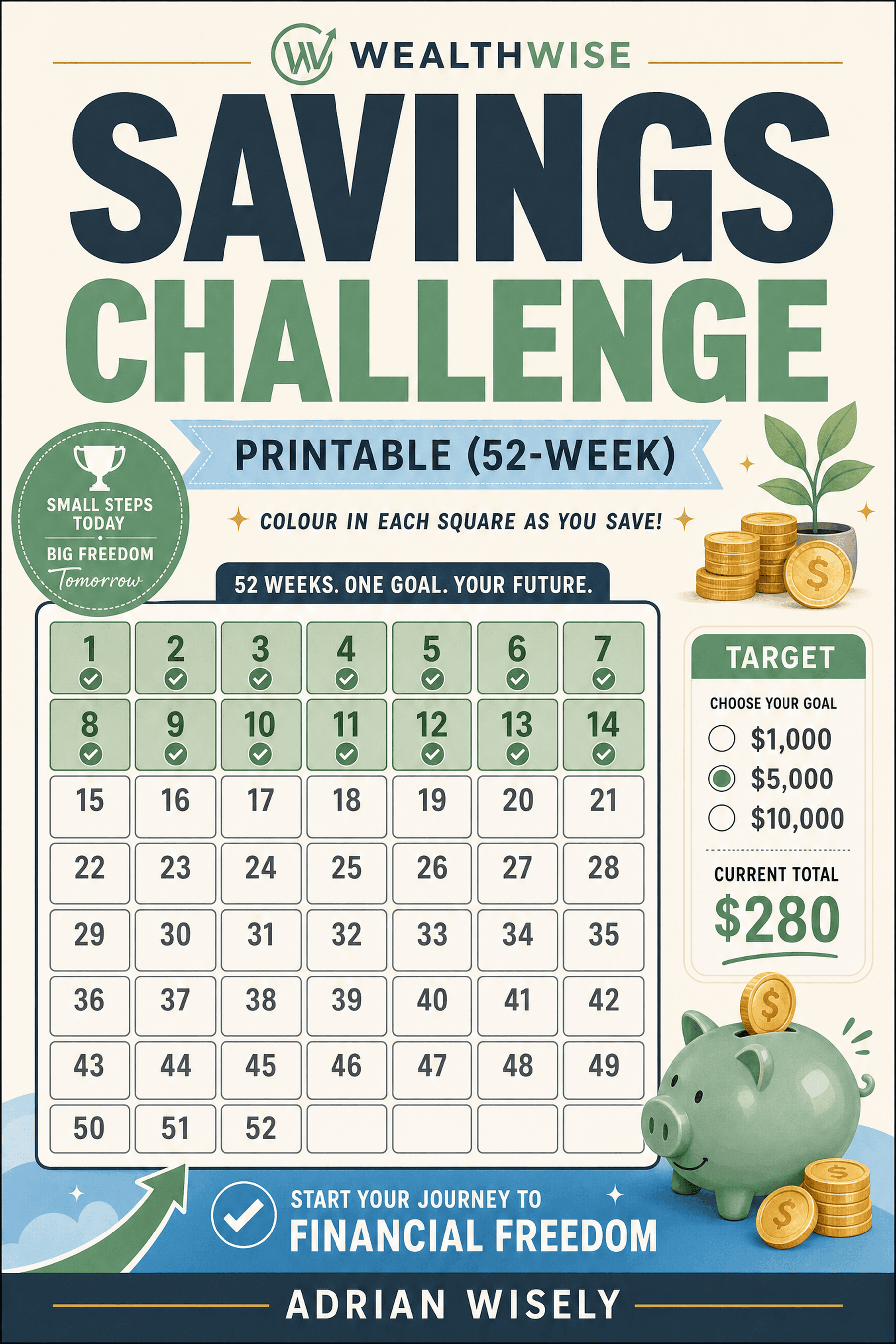 Savings Challenge Printable (52-Week)